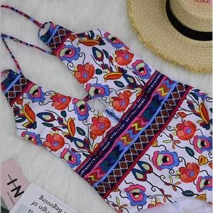 One piece print bathing suit